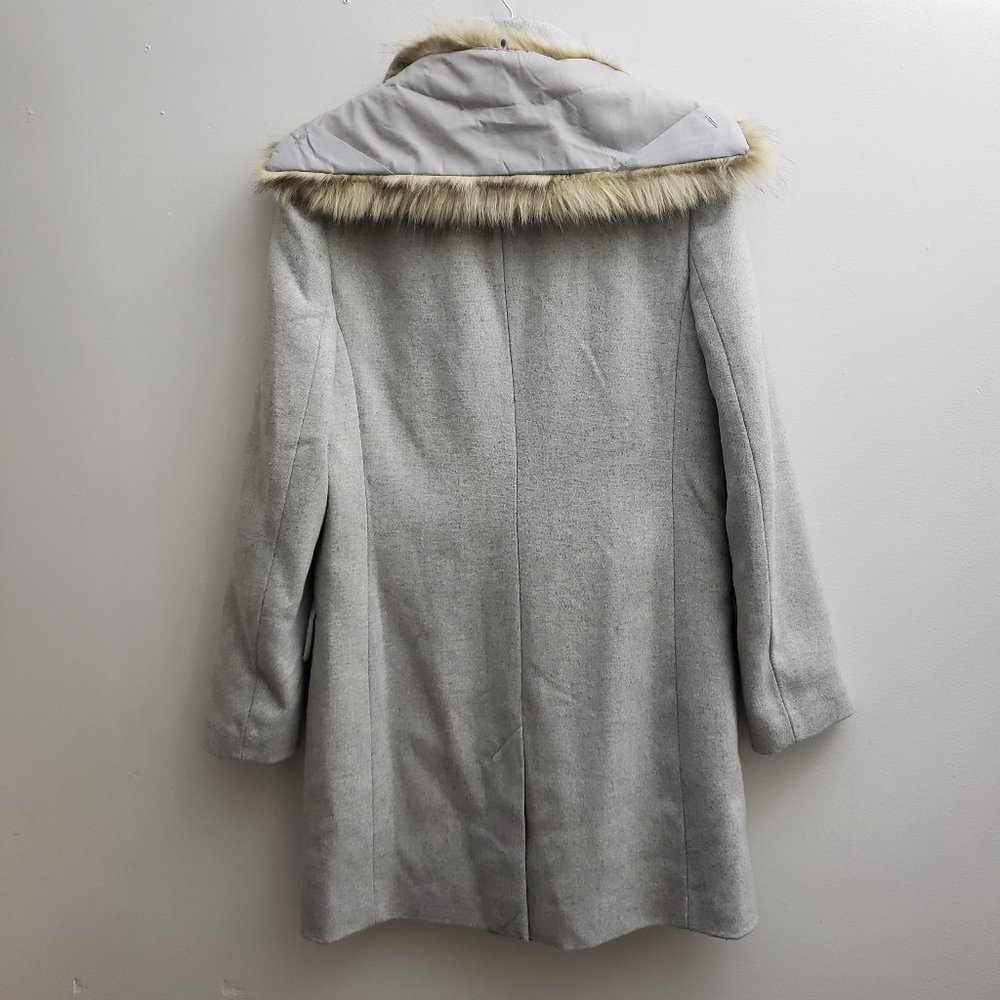 Topshop Gray Long Coat Faux Fur Trim Pocket - Picture 4 of 8